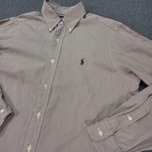 Ralph Lauren Classic Fit Men's M Burgundy Striped Long Sleeve Button Down Shirt